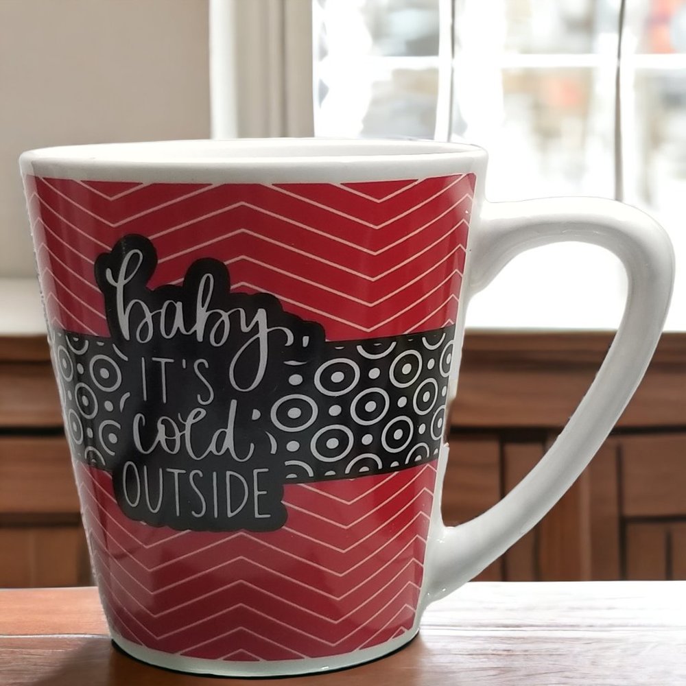 Coffee/Tea/Hot Coco Mug, 2022 Baby It's Cold Outside Winter Red/Black CoffeeCup - Picture 2 of 6